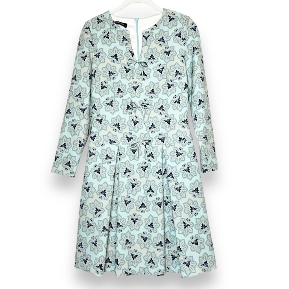 Laura Bernal Floral Fit & Flare Dress 4 pastel blue floral knit bows long sleeve